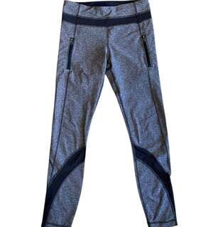 Lululemon Inspire Tight II Mesh Gray Black Zip Pockets Women's Leggings S